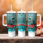 New Zealand Tui Bird Christmas Tumbler With Handle Maori Inspired Knitted Patterns