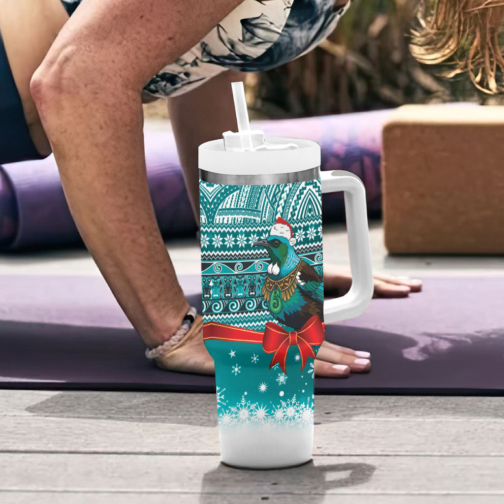 New Zealand Tui Bird Christmas Tumbler With Handle Maori Inspired Knitted Patterns
