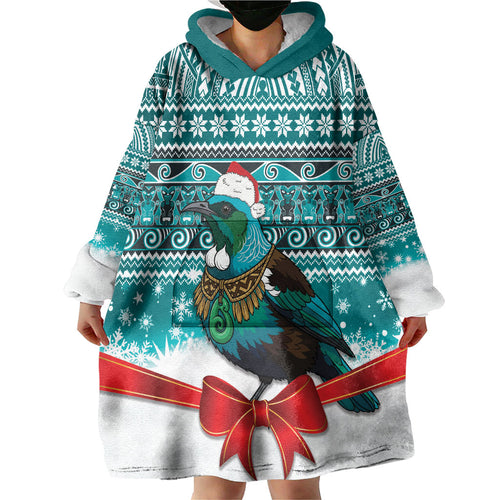 New Zealand Tui Bird Christmas Wearable Blanket Hoodie Maori Inspired Knitted Patterns