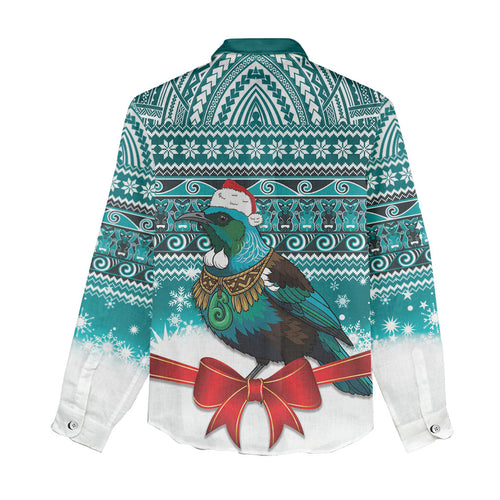 New Zealand Tui Bird Christmas Women Casual Shirt Maori Inspired Knitted Patterns