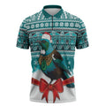 New Zealand Tui Bird Christmas Zipper Polo Shirt Maori Inspired Knitted Patterns