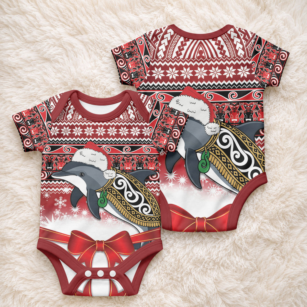 New Zealand Dolphin Terehu Christmas Baby Onesie Maori Inspired Knitted Patterns
