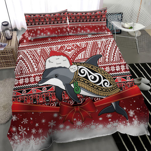 New Zealand Dolphin Terehu Christmas Bedding Set Maori Inspired Knitted Patterns