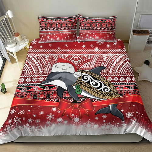 New Zealand Dolphin Terehu Christmas Bedding Set Maori Inspired Knitted Patterns