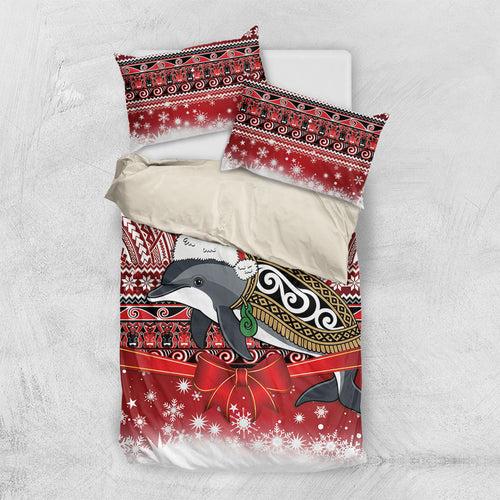 New Zealand Dolphin Terehu Christmas Bedding Set Maori Inspired Knitted Patterns