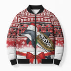 New Zealand Dolphin Terehu Christmas Bomber Puffer Jacket Maori Inspired Knitted Patterns