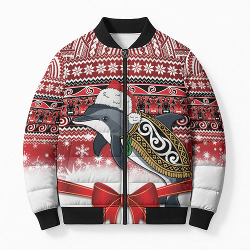 New Zealand Dolphin Terehu Christmas Bomber Puffer Jacket Maori Inspired Knitted Patterns