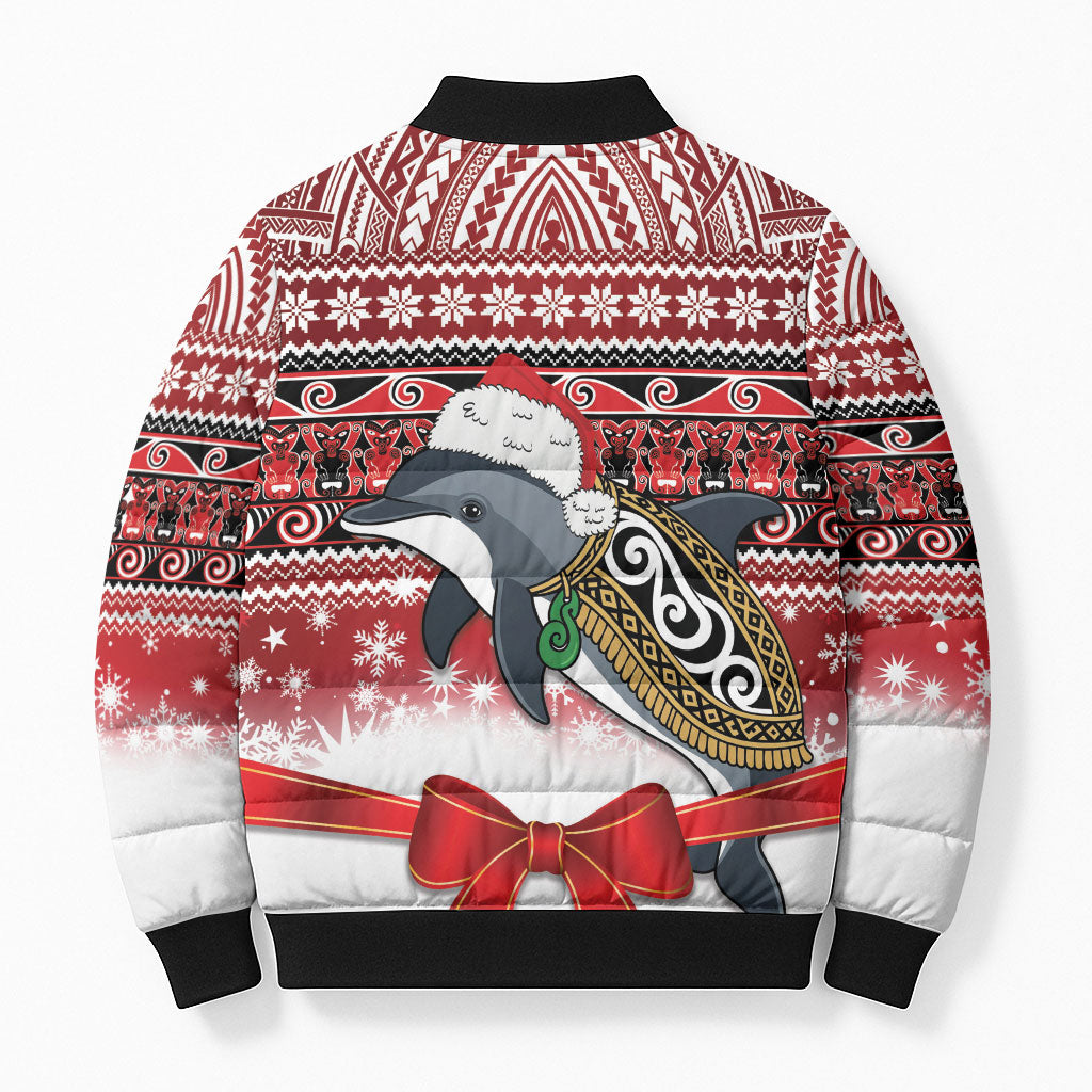 New Zealand Dolphin Terehu Christmas Bomber Puffer Jacket Maori Inspired Knitted Patterns