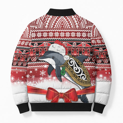 New Zealand Dolphin Terehu Christmas Bomber Puffer Jacket Maori Inspired Knitted Patterns