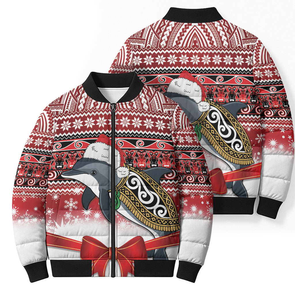 New Zealand Dolphin Terehu Christmas Bomber Puffer Jacket Maori Inspired Knitted Patterns
