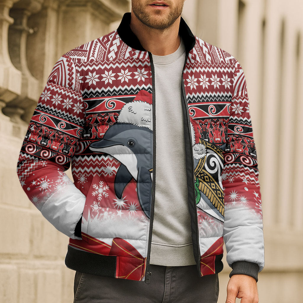 New Zealand Dolphin Terehu Christmas Bomber Puffer Jacket Maori Inspired Knitted Patterns