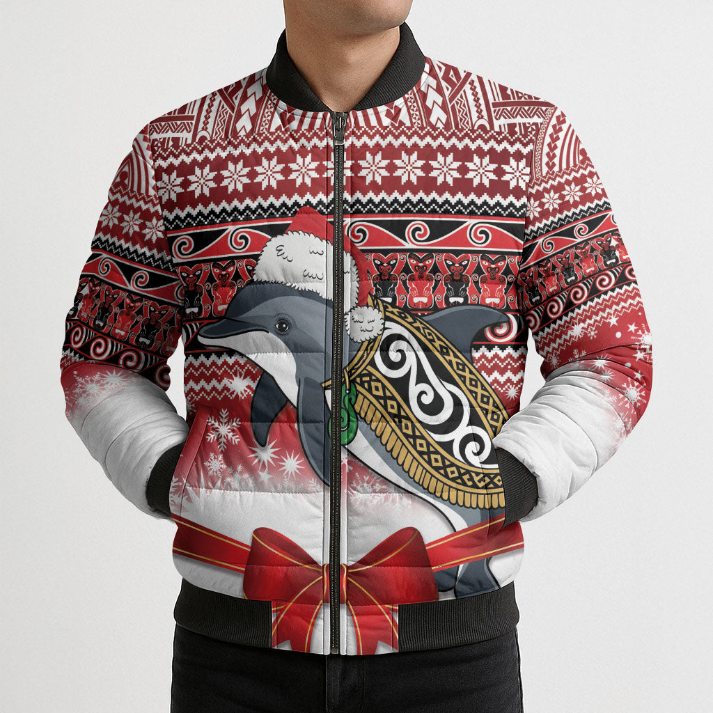 New Zealand Dolphin Terehu Christmas Bomber Puffer Jacket Maori Inspired Knitted Patterns