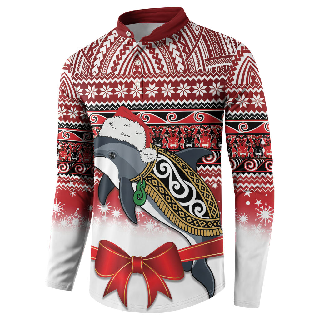 New Zealand Dolphin Terehu Christmas Button Sweatshirt Maori Inspired Knitted Patterns
