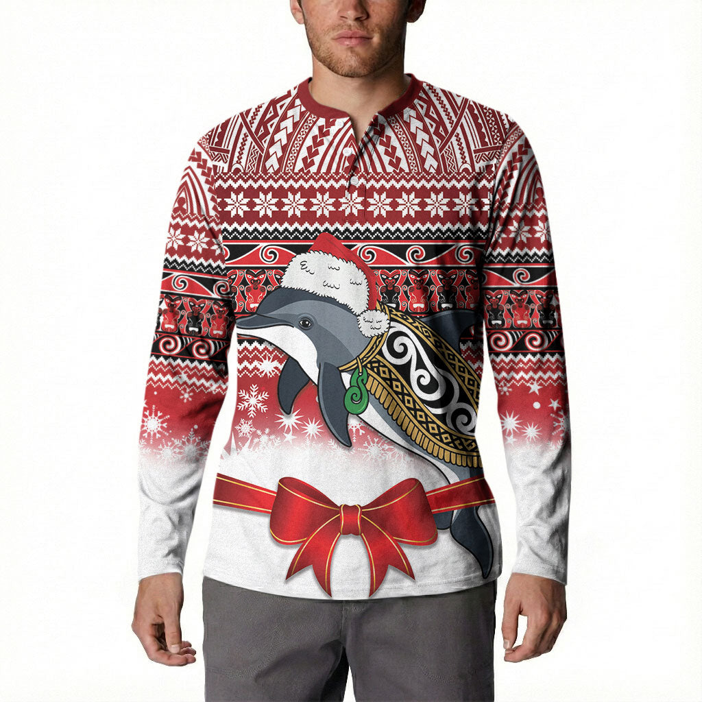 New Zealand Dolphin Terehu Christmas Button Sweatshirt Maori Inspired Knitted Patterns