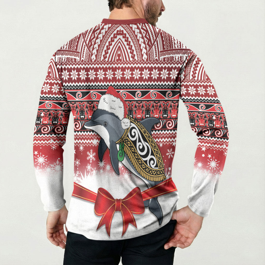 New Zealand Dolphin Terehu Christmas Button Sweatshirt Maori Inspired Knitted Patterns