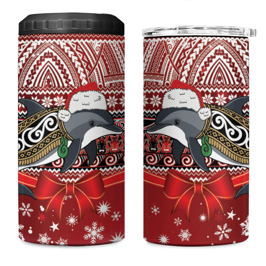 New Zealand Dolphin Terehu Christmas 4 in 1 Can Cooler Tumbler Maori Inspired Knitted Patterns