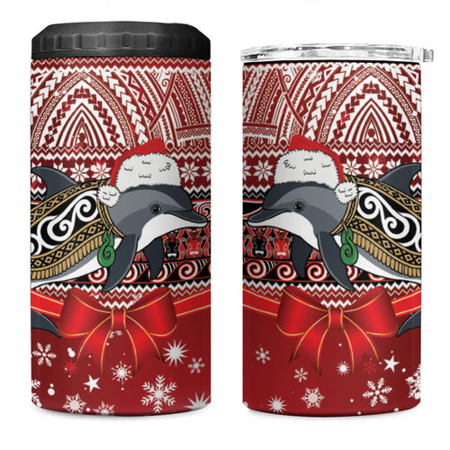 New Zealand Dolphin Terehu Christmas 4 in 1 Can Cooler Tumbler Maori Inspired Knitted Patterns