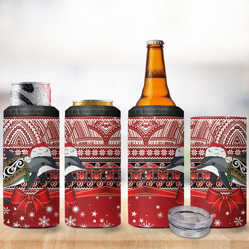 New Zealand Dolphin Terehu Christmas 4 in 1 Can Cooler Tumbler Maori Inspired Knitted Patterns