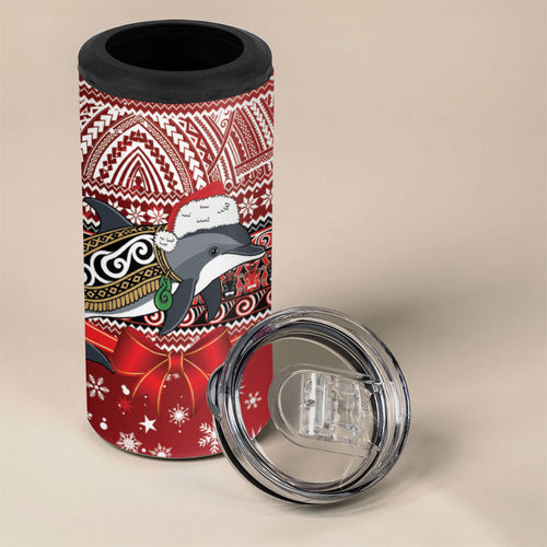New Zealand Dolphin Terehu Christmas 4 in 1 Can Cooler Tumbler Maori Inspired Knitted Patterns