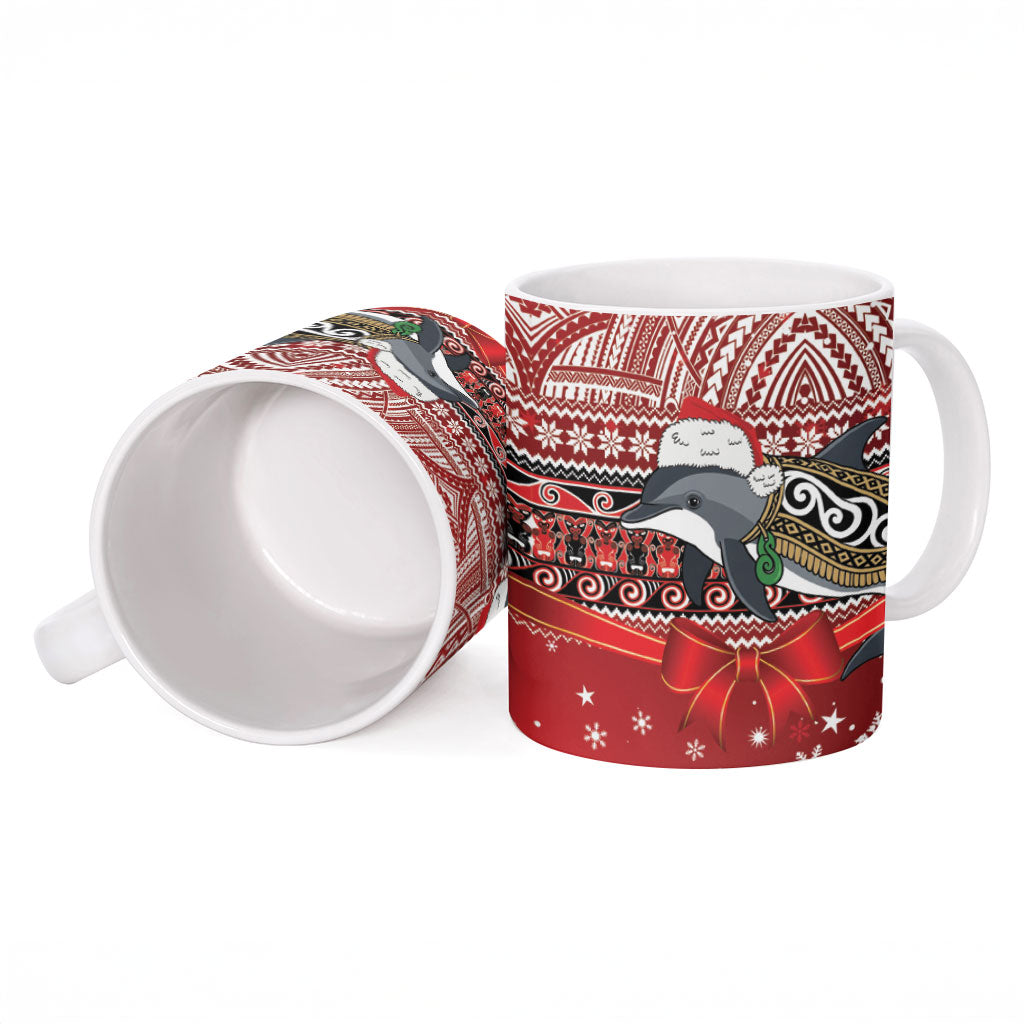 New Zealand Dolphin Terehu Christmas Ceramic Mug Maori Inspired Knitted Patterns