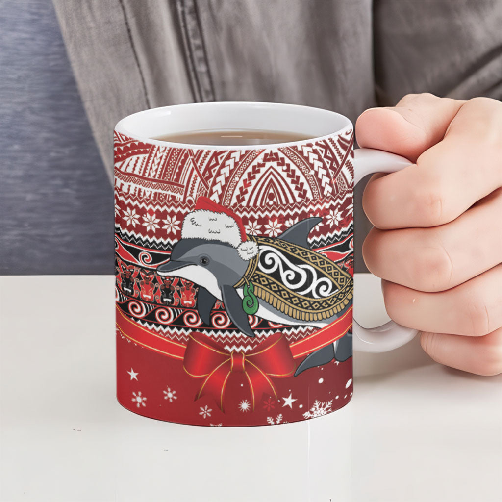 New Zealand Dolphin Terehu Christmas Ceramic Mug Maori Inspired Knitted Patterns