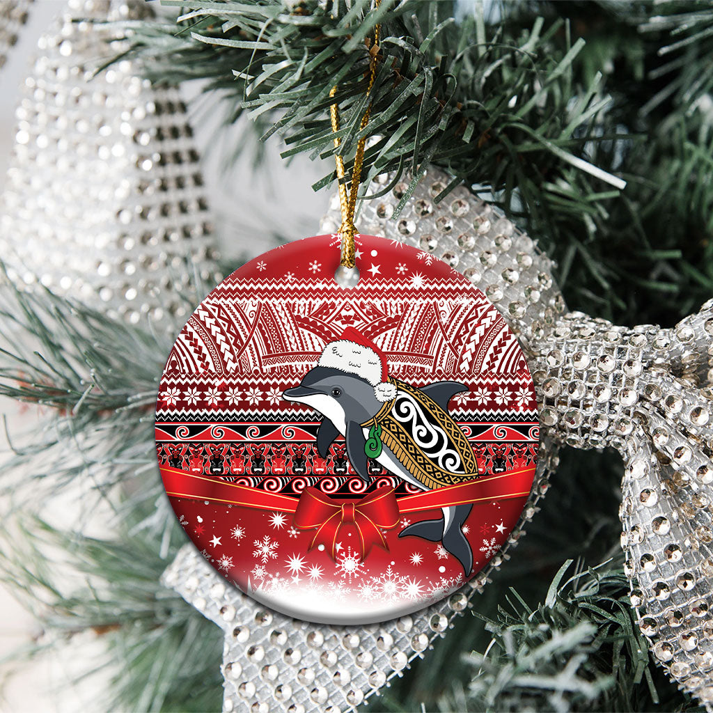 New Zealand Dolphin Terehu Christmas Ceramic Ornament Maori Inspired Knitted Patterns