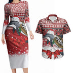New Zealand Dolphin Terehu Christmas Couples Matching Long Sleeve Bodycon Dress and Hawaiian Shirt Maori Inspired Knitted Patterns