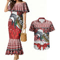 New Zealand Dolphin Terehu Christmas Couples Matching Mermaid Dress and Hawaiian Shirt Maori Inspired Knitted Patterns