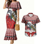 New Zealand Dolphin Terehu Christmas Couples Matching Mermaid Dress and Hawaiian Shirt Maori Inspired Knitted Patterns