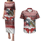 New Zealand Dolphin Terehu Christmas Couples Matching Puletasi and Hawaiian Shirt Maori Inspired Knitted Patterns