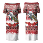 New Zealand Dolphin Terehu Christmas Couples Matching Puletasi and Long Sleeve Button Shirt Maori Inspired Knitted Patterns