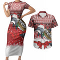 New Zealand Dolphin Terehu Christmas Couples Matching Short Sleeve Bodycon Dress and Hawaiian Shirt Maori Inspired Knitted Patterns