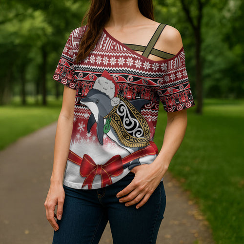 New Zealand Dolphin Terehu Christmas Cross Shoulder Shirt Maori Inspired Knitted Patterns