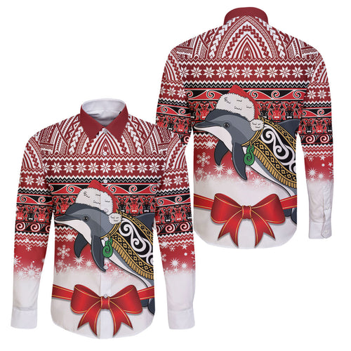 New Zealand Dolphin Terehu Christmas Family Matching Long Sleeve Bodycon Dress and Hawaiian Shirt Maori Inspired Knitted Patterns