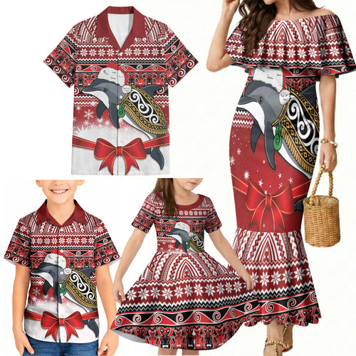 New Zealand Dolphin Terehu Christmas Family Matching Mermaid Dress and Hawaiian Shirt Maori Inspired Knitted Patterns
