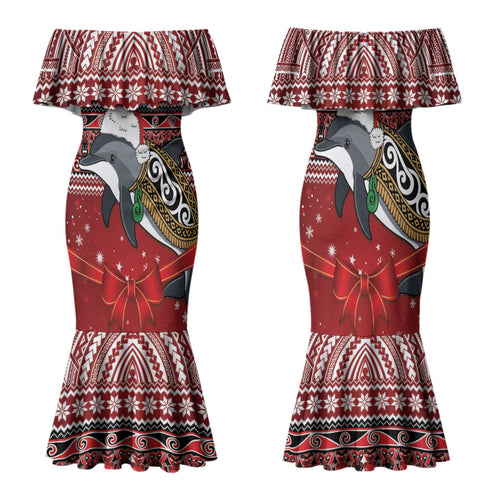 New Zealand Dolphin Terehu Christmas Family Matching Mermaid Dress and Hawaiian Shirt Maori Inspired Knitted Patterns