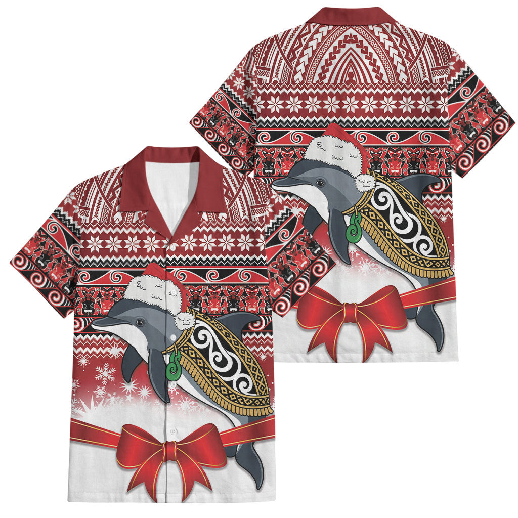 New Zealand Dolphin Terehu Christmas Family Matching Off Shoulder Short Dress and Hawaiian Shirt Maori Inspired Knitted Patterns