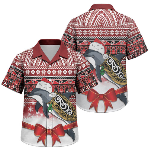 New Zealand Dolphin Terehu Christmas Family Matching Puletasi and Hawaiian Shirt Maori Inspired Knitted Patterns