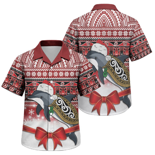 New Zealand Dolphin Terehu Christmas Family Matching Short Sleeve Bodycon Dress and Hawaiian Shirt Maori Inspired Knitted Patterns
