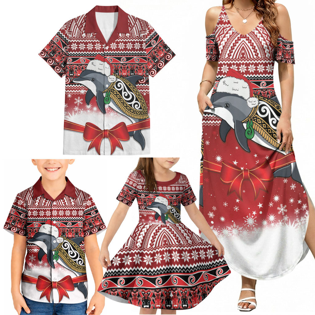 New Zealand Dolphin Terehu Christmas Family Matching Summer Maxi Dress and Hawaiian Shirt Maori Inspired Knitted Patterns