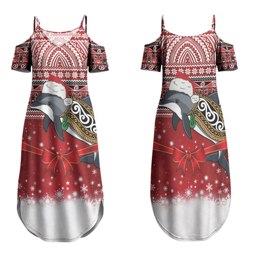 New Zealand Dolphin Terehu Christmas Family Matching Summer Maxi Dress and Hawaiian Shirt Maori Inspired Knitted Patterns