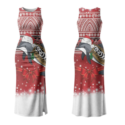 New Zealand Dolphin Terehu Christmas Family Matching Tank Maxi Dress and Hawaiian Shirt Maori Inspired Knitted Patterns