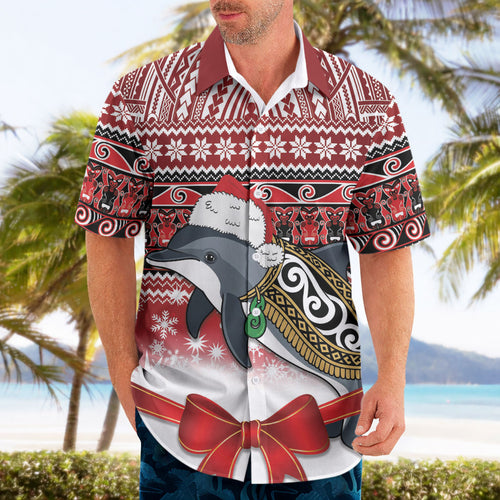 New Zealand Dolphin Terehu Christmas Hawaiian Shirt Maori Inspired Knitted Patterns