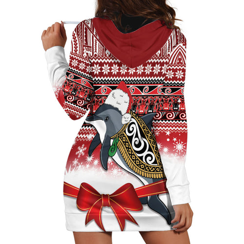 New Zealand Dolphin Terehu Christmas Hoodie Dress Maori Inspired Knitted Patterns