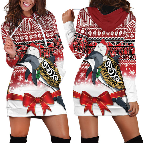 New Zealand Dolphin Terehu Christmas Hoodie Dress Maori Inspired Knitted Patterns