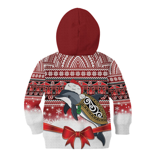New Zealand Dolphin Terehu Christmas Kid Hoodie Maori Inspired Knitted Patterns