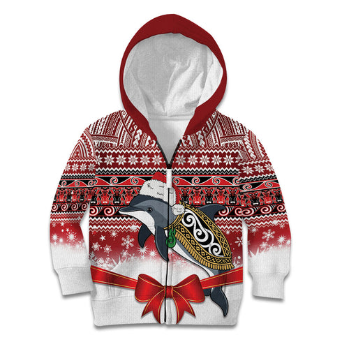 New Zealand Dolphin Terehu Christmas Kid Hoodie Maori Inspired Knitted Patterns