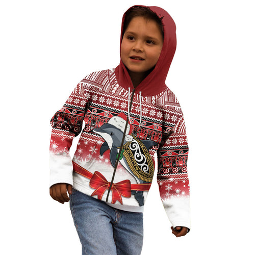 New Zealand Dolphin Terehu Christmas Kid Hoodie Maori Inspired Knitted Patterns