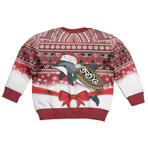 New Zealand Dolphin Terehu Christmas Kid Ugly Christmas Sweater Maori Inspired Knitted Patterns