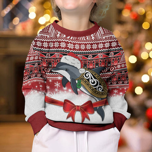 New Zealand Dolphin Terehu Christmas Kid Ugly Christmas Sweater Maori Inspired Knitted Patterns